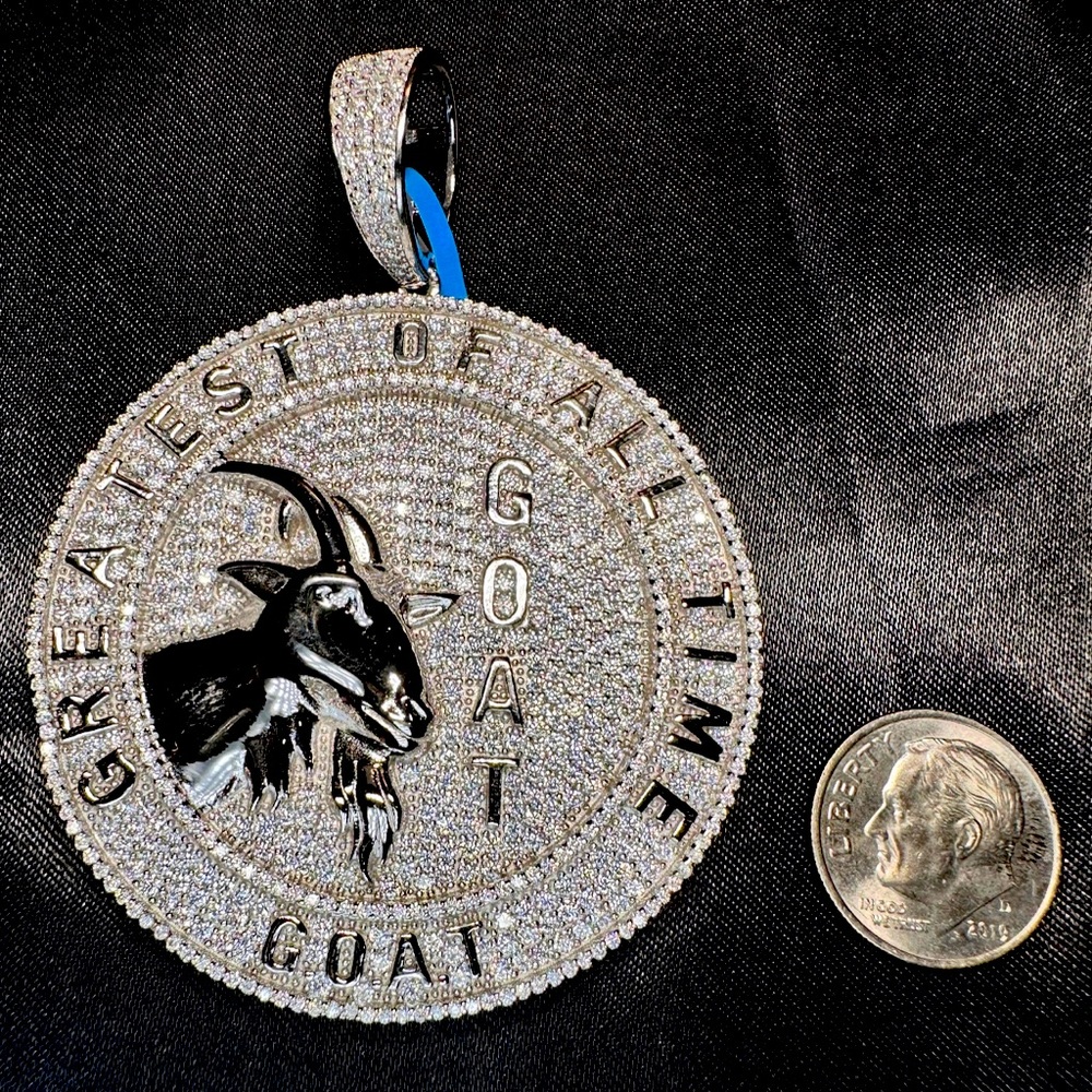 White gold vermeil 925 stamped GRA diamond Goat pendant, passes diamond testers